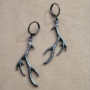 Gunmetal black boho antler earrings